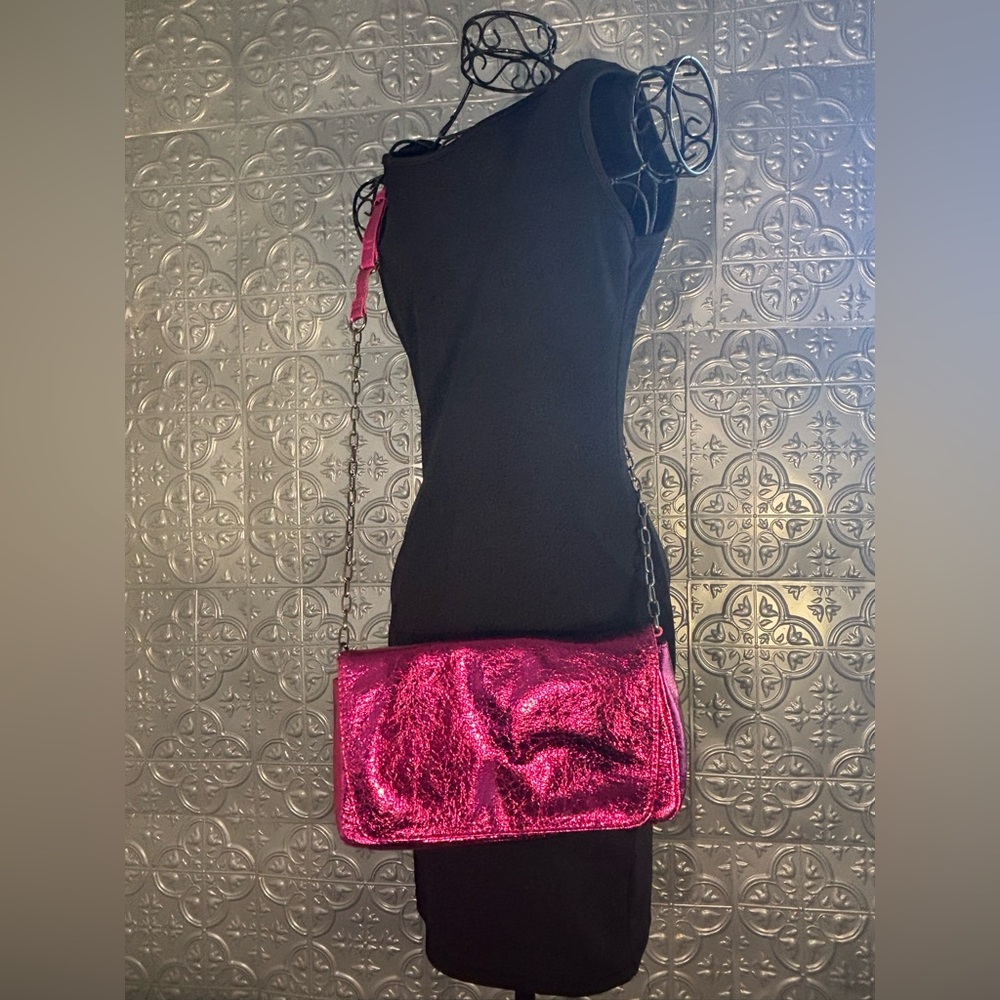 Universal Thread Bright Hot Barbie Pink Metallic Purse Crossbody Bag Festival